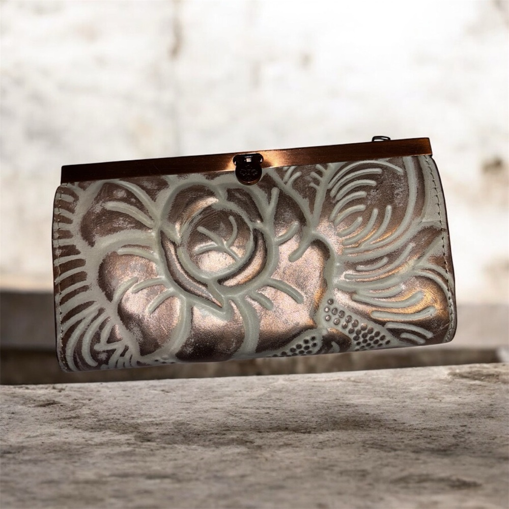 Patricia Nash Rose Gold and Cream Embossed Floral Clutch